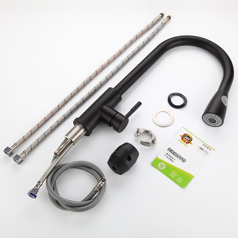 Baterie pentru chiuvetă de bucătărie cu pulverizare extrasă montată pe puntea de pulverizare, oțel inoxidabil 304 robinete pentru vas de bucătărie rotative 360 pentru chiuveta de spălat legume nichel periat negru 2025 - $64.99 –P6