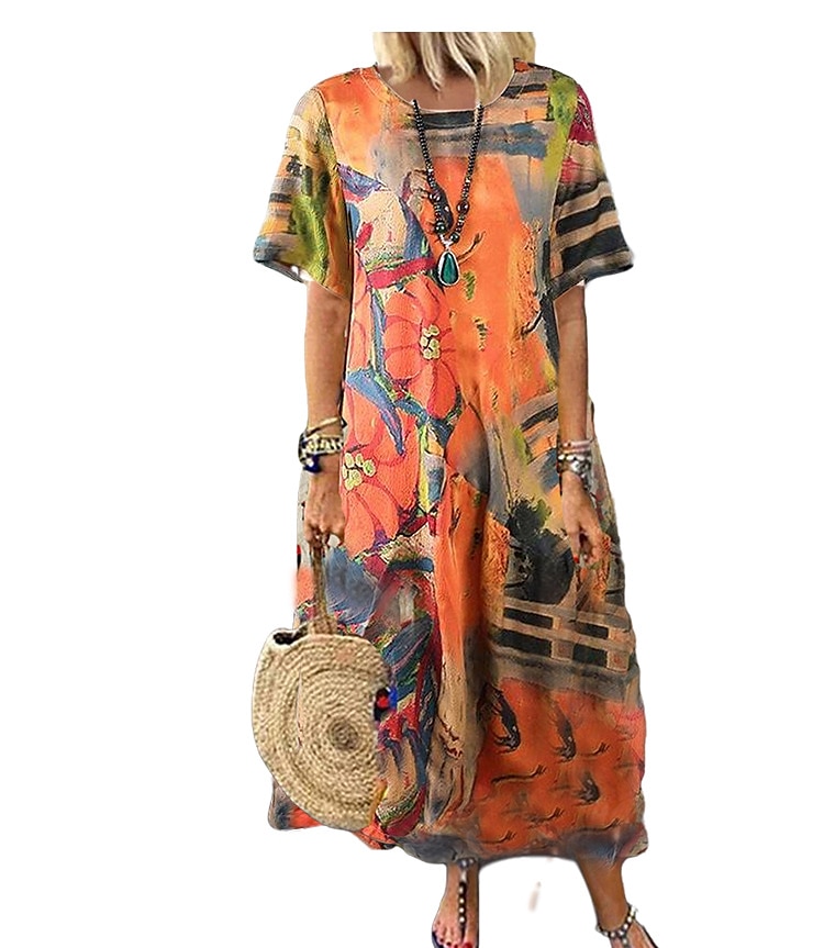 Naisten Tpaitamekko Väljä mekko Poltettu oranssi mekko Pitkä mekko Maxi mekko Oranssi Apila Lyhythihainen Painettu Painettu Kevät Kesä Tiukka pyöreä kaula-aukko Vintage Päivittäin Loma 2023 M L XL 2025 - $31.99 –P4