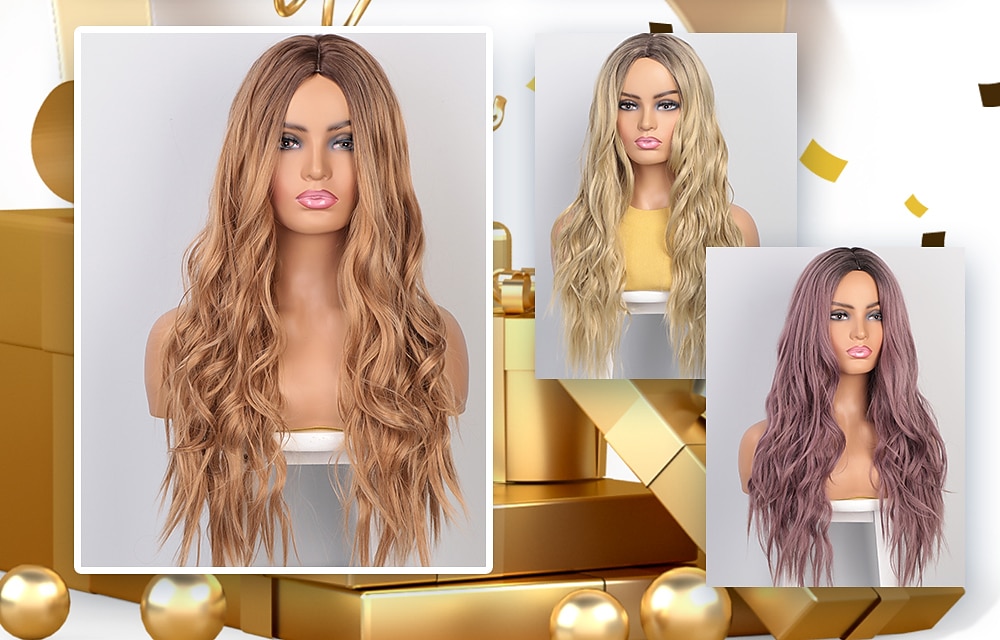 Gray Wigs for Women Synthetic Wigs Long Wavy Wigs for Women Natural Part Side Wig Heat Resistant Party Hair Ombre Blonde Wigs Brizilan Christmas Party Wigs 2025 - $19.99 –P4