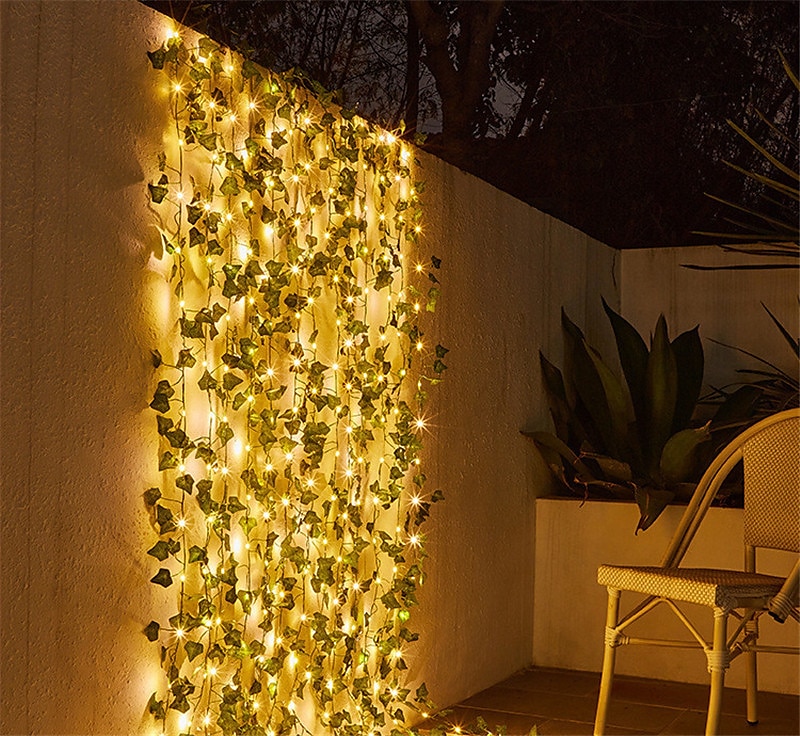 LED String Light IP65 Vodotěsná solární energie Venkovní LED String Závěsná světla Umělá venkovní břečťanová listová Rostliny pro zahradní plot Nástěnná závěsná dekorace Teplá bílá 8 Režim osvětlení 2025 - $13.49 –P8