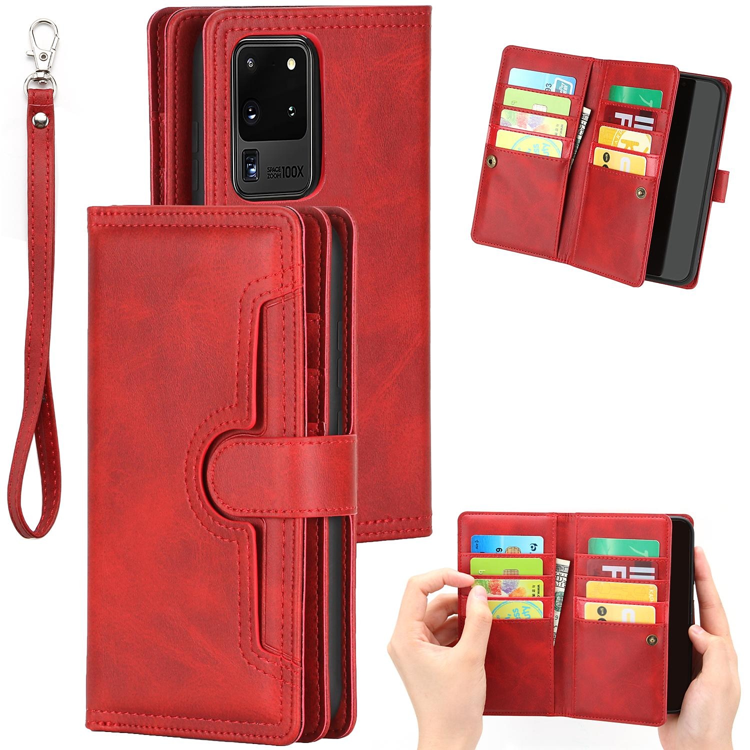 2025年 サムスン Galaxy S24 Ultra Plus S23 Ultra Plus S21 Ultra Plus S20 Plus S20 Ultra Note 20 Ultra S25 Ultra ウォレットケース カードホルダー 防塵付き フォンストラップ PUレザー コレクション – $25.99 –P1