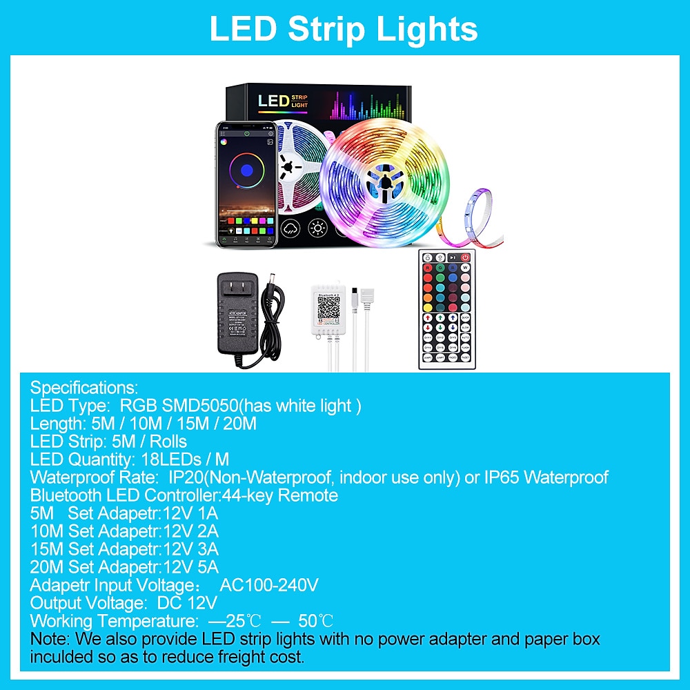 светодиодная лента rgb bluetooth smart app control 5 м 10 м 15 м 20 м 5050smd музыка синхронизация изменение цвета спальня домашнее ТВ подсветка вечеринка украшение 2025 - $27.99 –P1