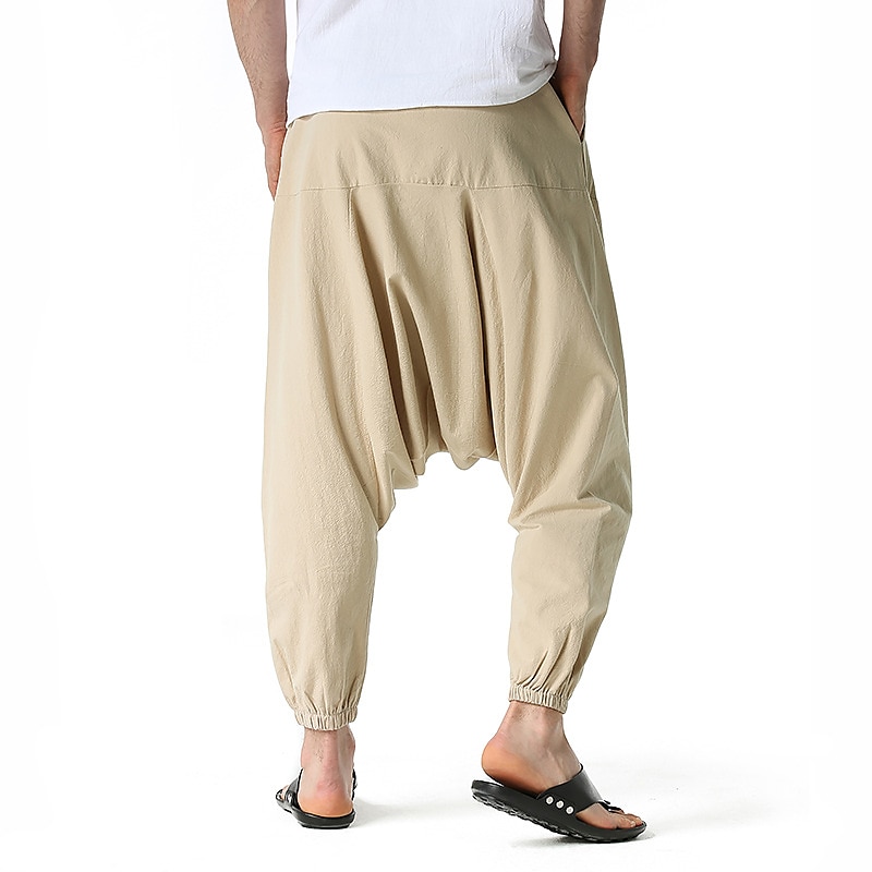 Férfi Háremnadrág Vászon nadrág Nadrág Nyári nadrág Nadrágok Rugalmas derék Drop Crotch Sima Mekano Teljes hossz Hétköznapi Napi Len / pamut keverék Pamut és ágynemű Hippi Jóga Laza öltözet Fekete 2025 - $27.99 –P10