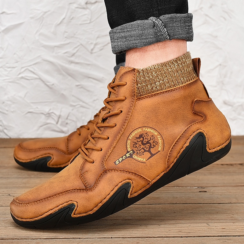 męskie buty vintage z wysoką cholewką – sznurowane, codzienne buty outdoorowe z antypoślizgową podeszwą do wędrówek i codziennego noszenia 2025 - $42.99 –P3