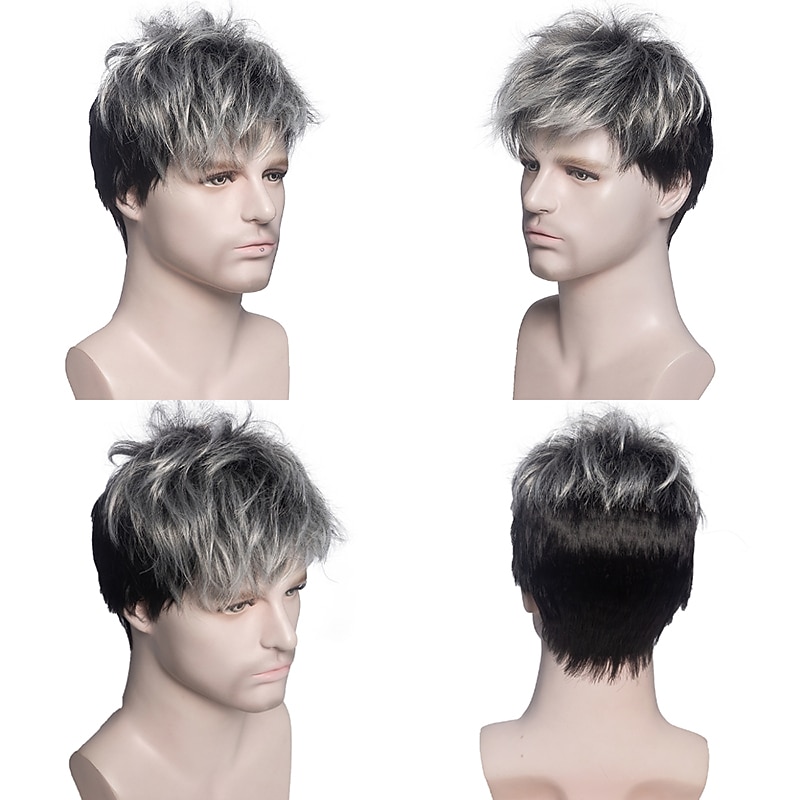 Herren kurze gerade Perücke hitzebeständige Synthetikperücke für männliche Flauschigkeit realistische natürliche Kopfbedeckung Perücken ombre grau /braun /blond 2026 - $16.49 –P4