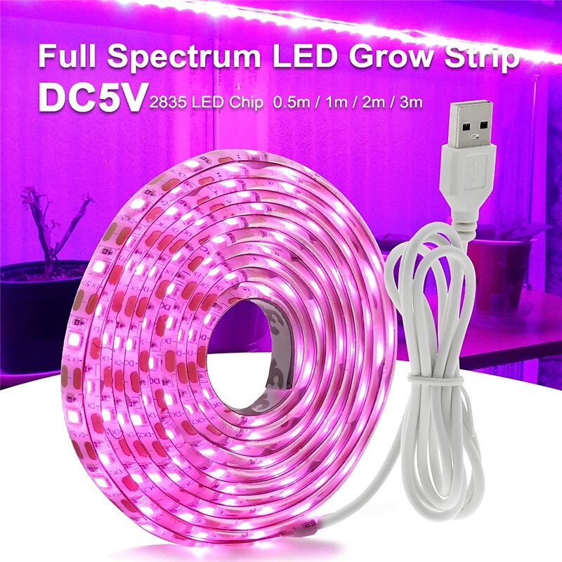 1/3/5M USB LED Grow Light Strip Full Spectrum Strip Indoor Plant Growing 