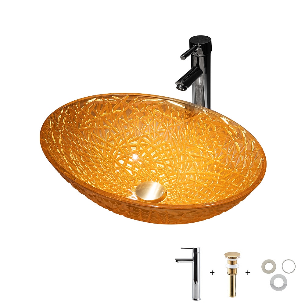 Modern Luxury Art Orange Oval Die Cast Glass Wash Basin With Faucet, Basin Holder And Drain 2025 - $404.99 –P14