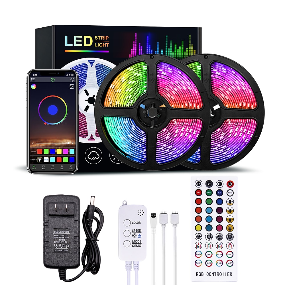 Details about   15M RGB LED Strip Lights Full Kit 5050 SMD Music Sync Bluetooth Remote Control 