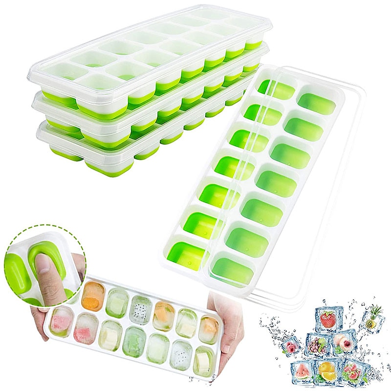  Ice Cube Trays, Easy-Release & Flexible 14-Ice Cube Trays with  Spill-Resistant Removable Lid, Ice Trays for Freezer,Silicone Ice Cube Tray,Super  Easy Release Stackable BPA Free for Drinks & Cocktail: Home 