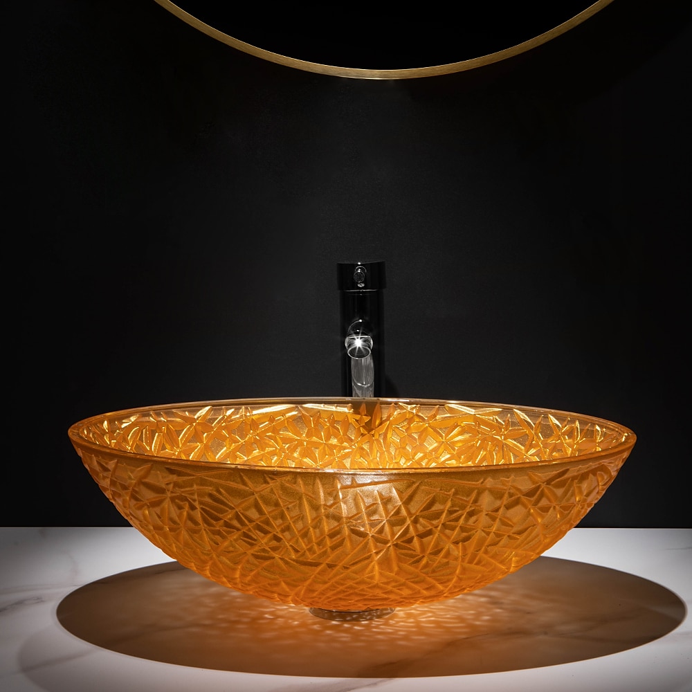 Modern Luxury Art Orange Oval Die Cast Glass Wash Basin With Faucet, Basin Holder And Drain 2025 - $404.99 –P6