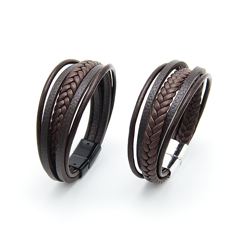 håndvevde smykke smykker fra flere lag fra lager, etnisk stil retro legering magnetisk spenne skinn armbånd 2025 - $6.99 –P2
