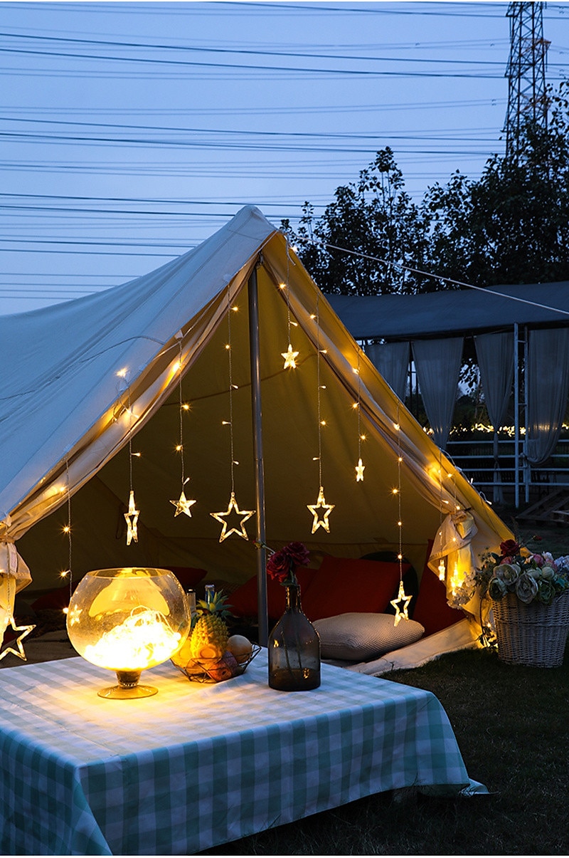 Luzes ao Ar Livre Solar LED Luzes de Cordão Cortina à Prova d'Água 3.5M Decoração Fairy Star Atmosfera Iluminação para Casamento Jardim Pátio Decoração Colorida com Controle Remoto de 2026 por $45.99 –P6