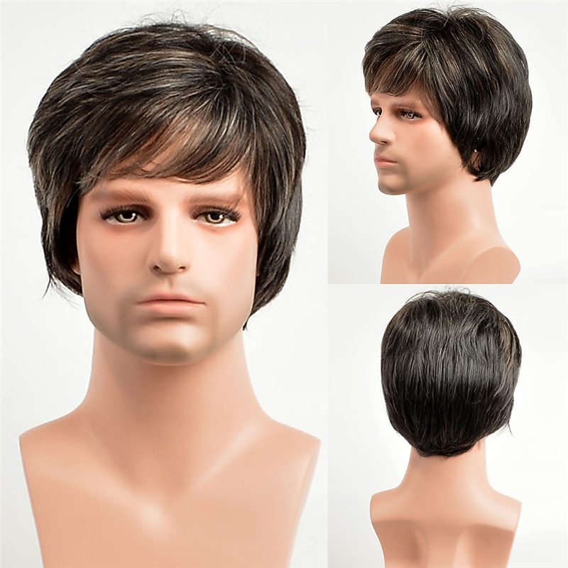 Herren kurze gerade Perücke hitzebeständige Synthetikperücke für männliche Flauschigkeit realistische natürliche Kopfbedeckung Perücken ombre grau /braun /blond 2026 - $16.49 –P7
