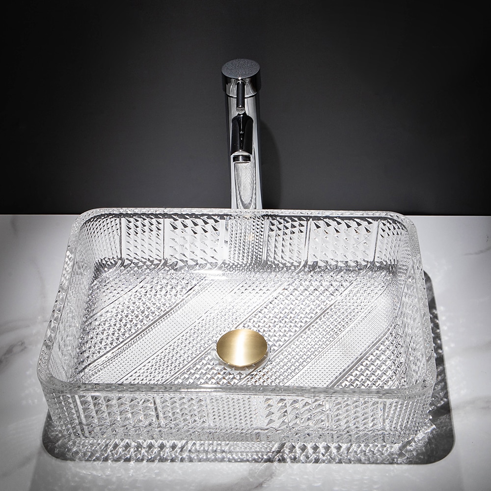 Le lavabo rectangulaire en verre moulé sous pression d'art transparent de luxe léger moderne avec évier de robinet de 2025 ? $333.79 –P10