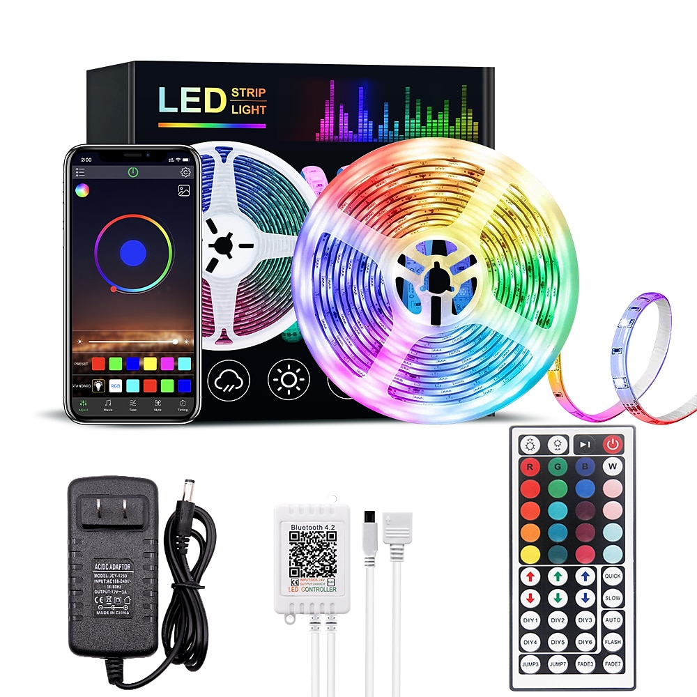 светодиодная лента rgb bluetooth smart app control 5 м 10 м 15 м 20 м 5050smd музыка синхронизация изменение цвета спальня домашнее ТВ подсветка вечеринка украшение 2025 - $27.99 –P3
