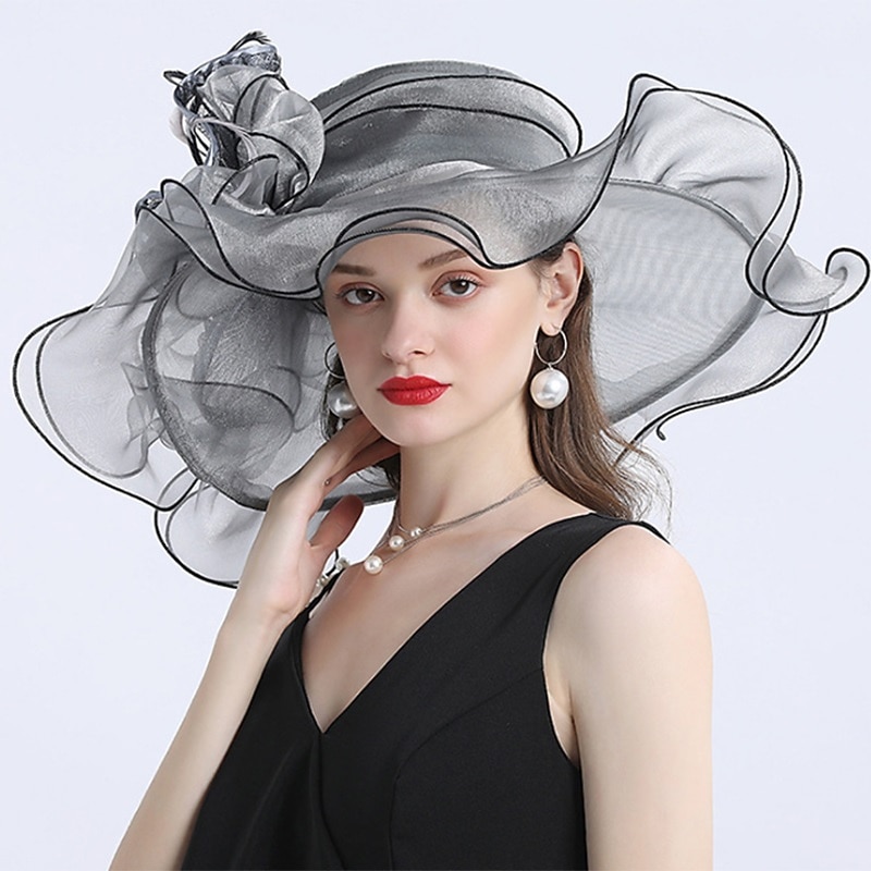 2026年 ファシネーター 帽子 ヘッドウェア オーガンザ  ポリアミド バケットハット ストローハット サンハット カジュアルホリデー レディースデイ メルボルンクップ カクテル フェザーアップリケ付きヘッドピース 帽子 レースデイドレス  コレクション – $32.99 –P1