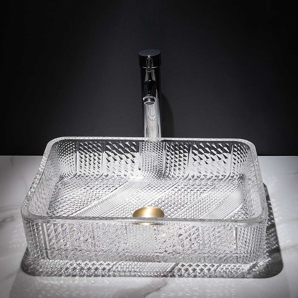 Le lavabo rectangulaire en verre moulé sous pression d'art transparent de luxe léger moderne avec évier de robinet de 2025 ? $333.79 –P8