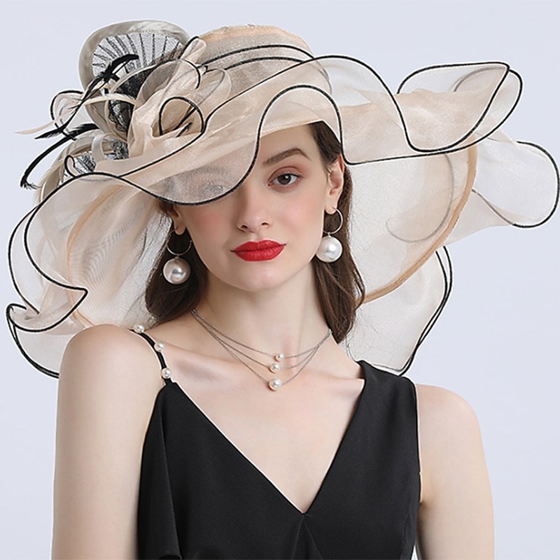 2026年 ファシネーター 帽子 ヘッドウェア オーガンザ  ポリアミド バケットハット ストローハット サンハット カジュアルホリデー レディースデイ メルボルンクップ カクテル フェザーアップリケ付きヘッドピース 帽子 レースデイドレス  コレクション – $32.99 –P3