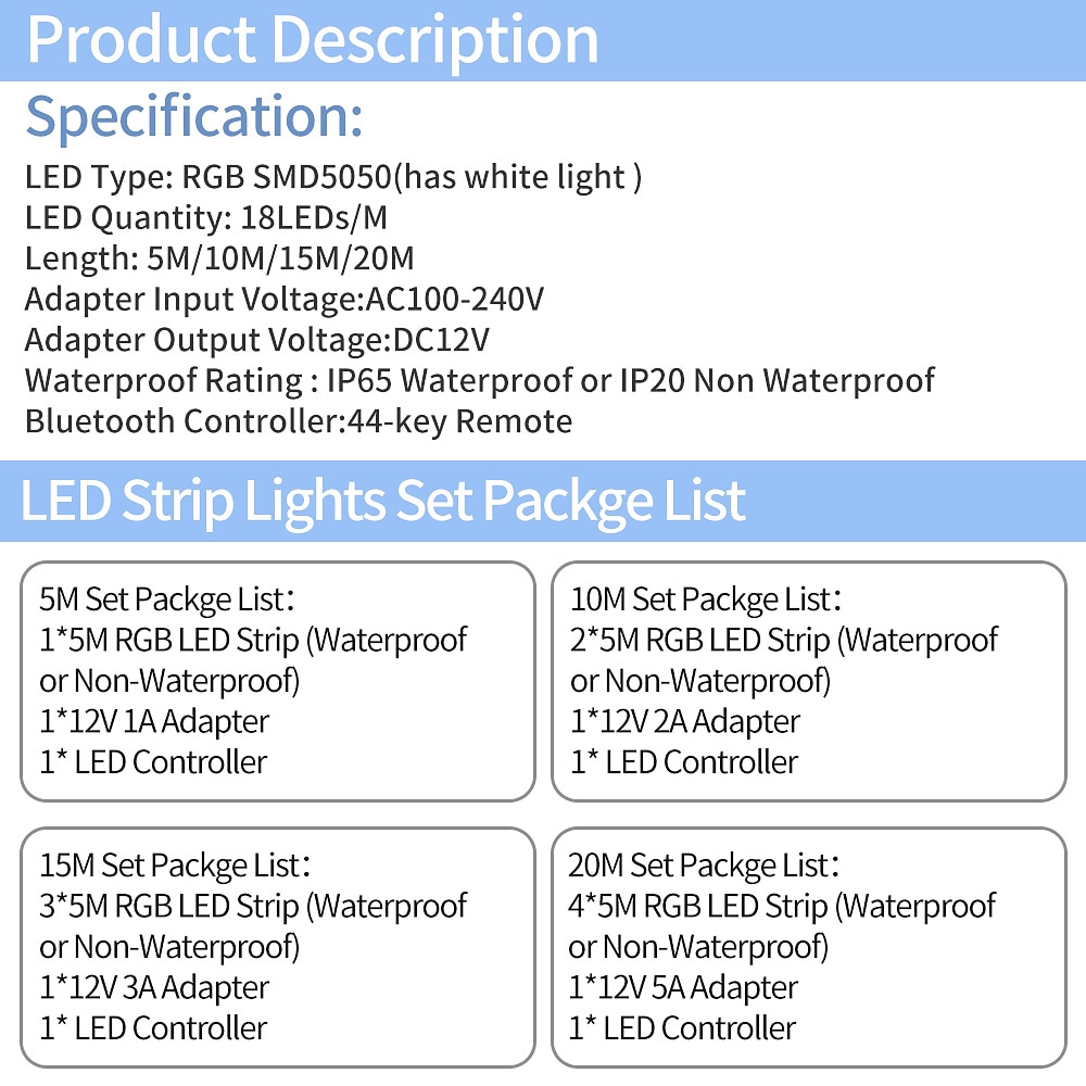 светодиодная лента rgb bluetooth smart app control 5 м 10 м 15 м 20 м 5050smd музыка синхронизация изменение цвета спальня домашнее ТВ подсветка вечеринка украшение 2025 - $27.99 –P2