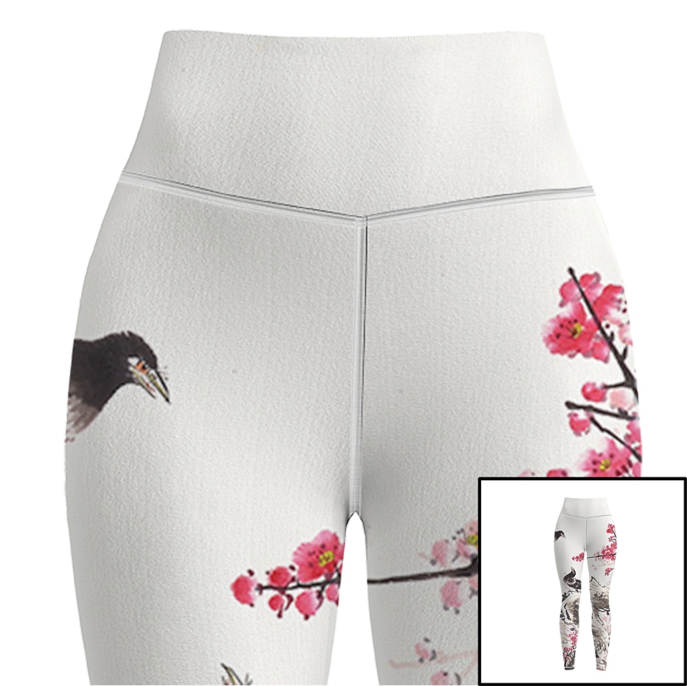 Per donna Pantaloni da yoga Sollevamento glutei Controllo addominale Vita Alta Allenamento in Palestra Corsa Fitness Collant Leggings Uccello Floreale Bianco Autunno Inverno Gli sport Abbigliamento del 2026 a $16.49 –P7