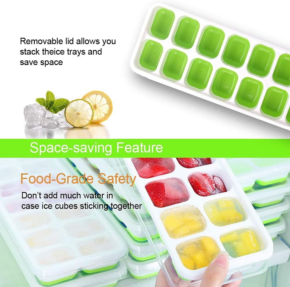 14-Ice Cube Trays with Spill-Resistant Removable Lid, 4 Pack, Easy-Release  Silicone & Flexible, LFGB Certified for Cocktail, Freezer, Stackable Ice  Trays with Covers