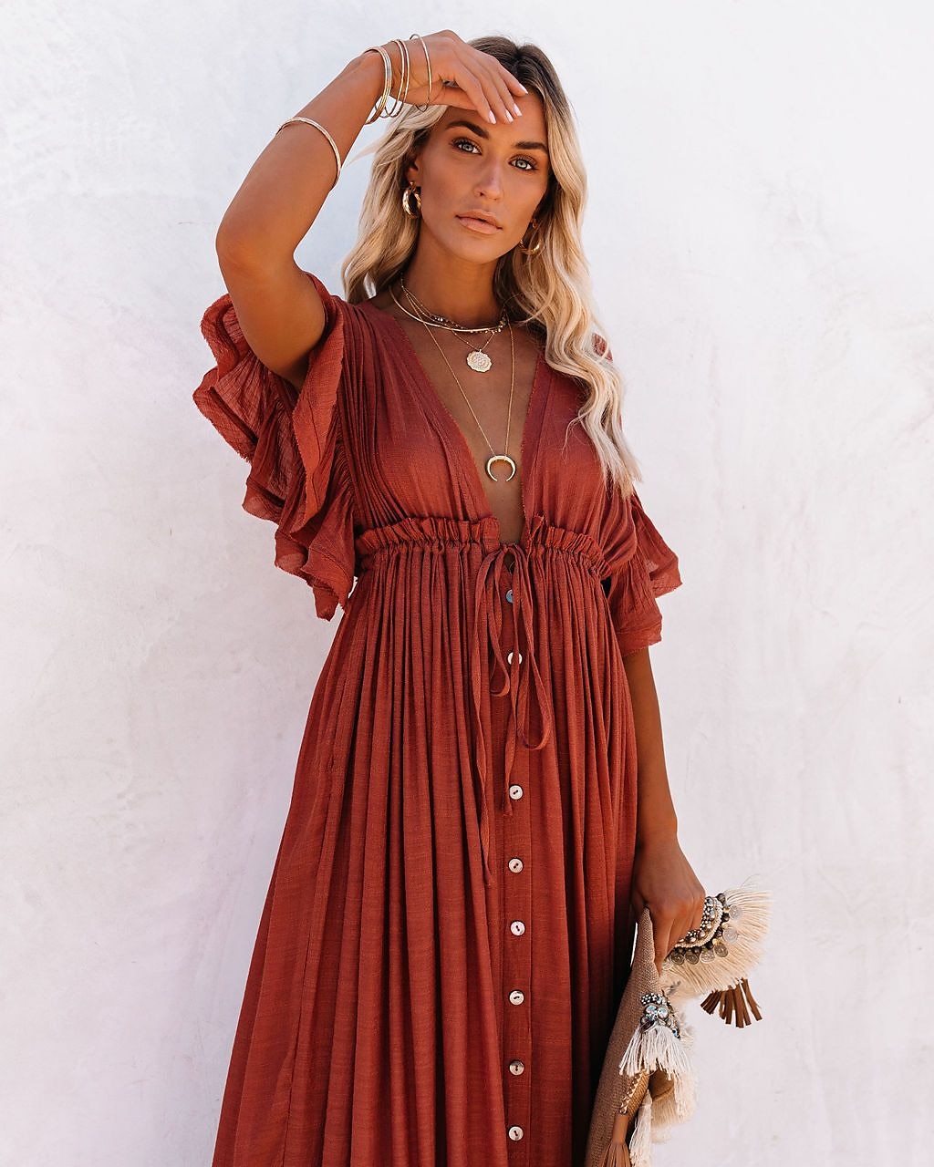 Női Keki zöld Narancssárga Rust Red Fekete Nyár Tavasz Ősz Hosszú ruha Maxi ruha Vászon ihletésű ruhák hétköznapi ruha Swing ruha Boho Tengerpart Laza öltözet Tiszta szín V-alakú 2025 - $32.99 –P18