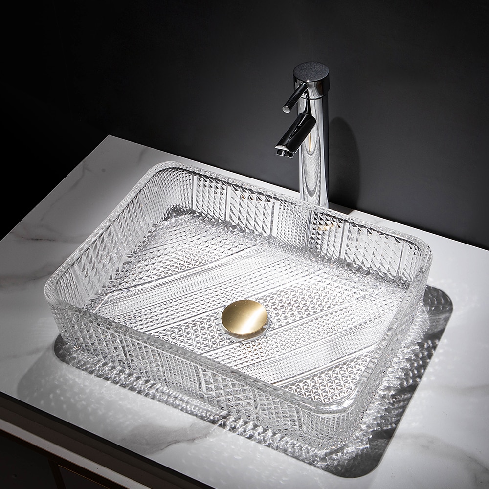 Le lavabo rectangulaire en verre moulé sous pression d'art transparent de luxe léger moderne avec évier de robinet de 2025 ? $333.79 –P6