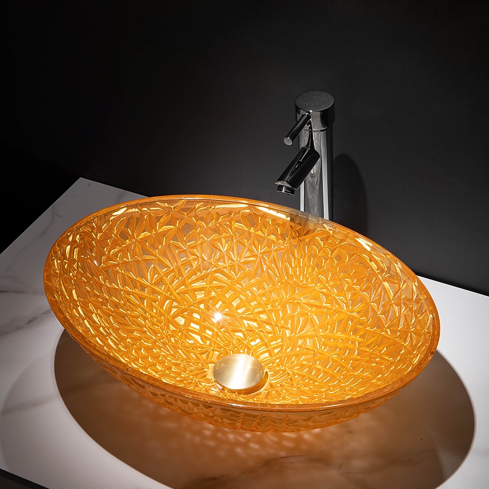 Modern Luxury Art Orange Oval Die Cast Glass Wash Basin With Faucet, Basin Holder And Drain 2025 - $404.99 –P5