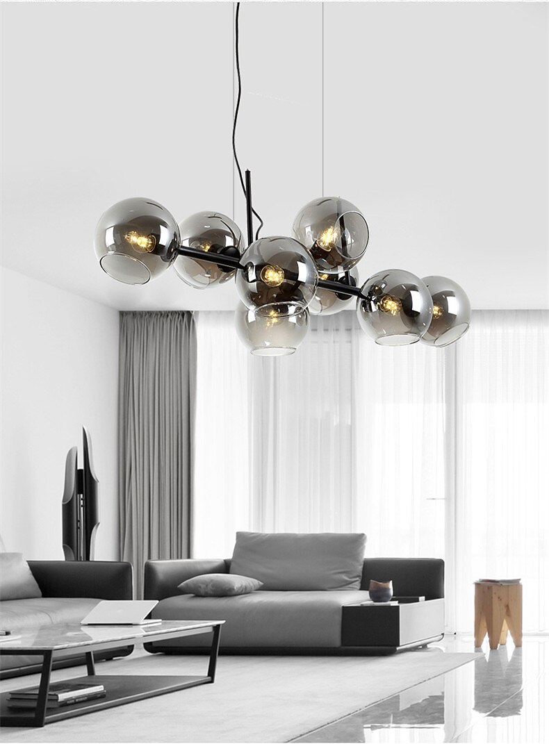 lámpara colgante led isla de luz bronce negro cobre moderno comedor nórdico lámpara de dormitorio sala de estar minimalista lámpara de burbuja molecular de vidrio de frijol mágico 110cm 2025 - $605.76 –P1