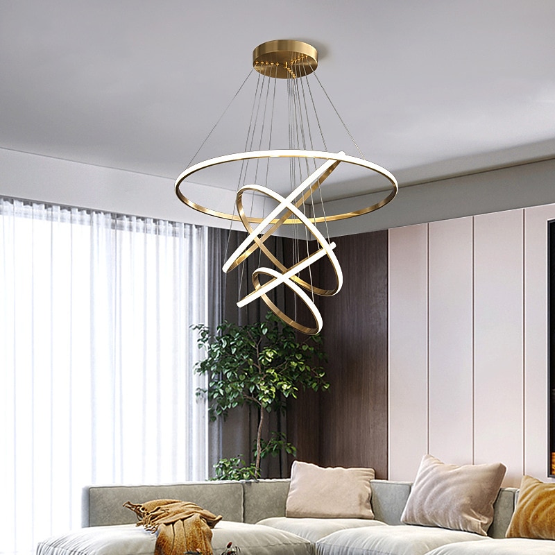 lampada a sospensione a led 4 anelli 80 cm moderna cerchio desgin lampada a sospensione rame ottone led 110-120 v 220-240 v del 2025 a $849.99 –P5