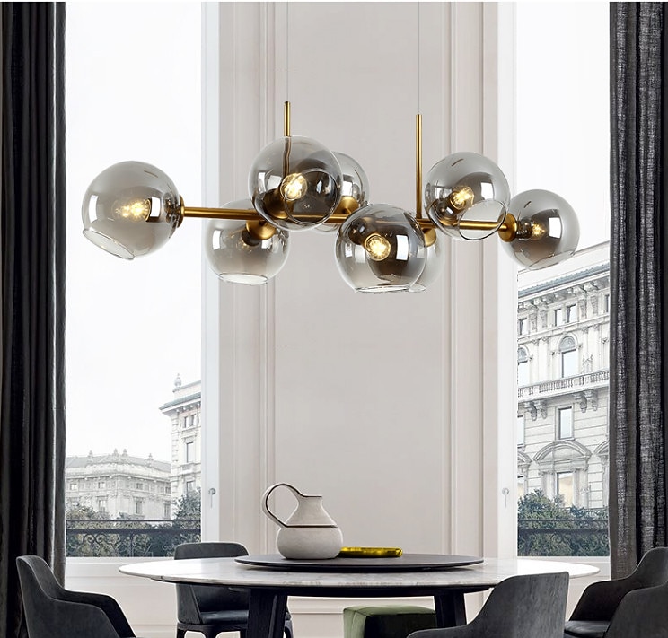 lámpara colgante led isla de luz bronce negro cobre moderno comedor nórdico lámpara de dormitorio sala de estar minimalista lámpara de burbuja molecular de vidrio de frijol mágico 110cm 2025 - $605.76 –P2