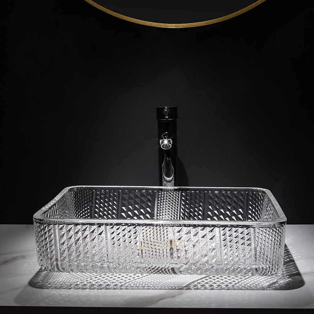 Le lavabo rectangulaire en verre moulé sous pression d'art transparent de luxe léger moderne avec évier de robinet de 2025 ? $333.79 –P7