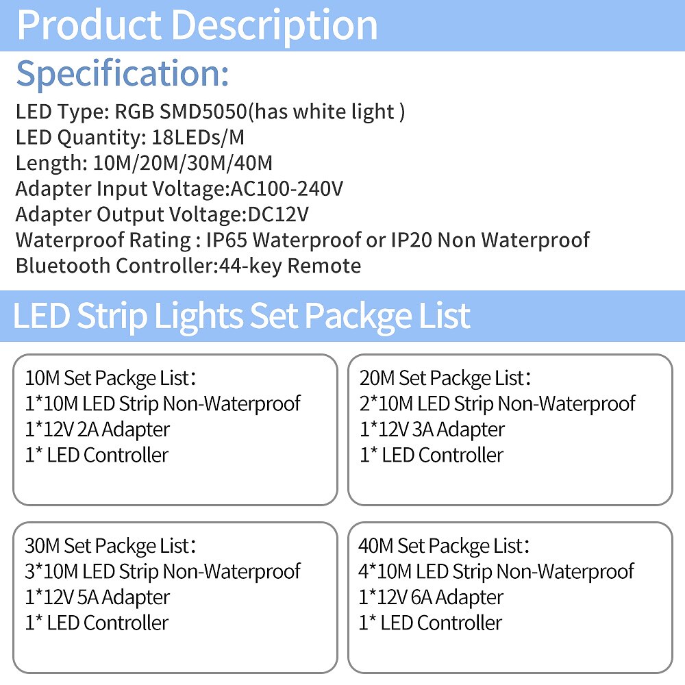 10M 30M RGB LED Strip Lights Bluetooth Smart Phone Controlled 20M 40M LED Light Strip 5050 LED Lights Sync to Music and 44 Keys Remote Controller for Bedroom Home TV Back Lights 2025 - $35.99 –P2
