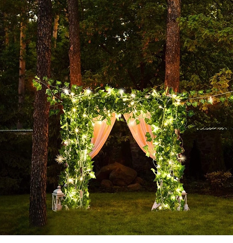 LED String Light IP65 Vodotěsná solární energie Venkovní LED String Závěsná světla Umělá venkovní břečťanová listová Rostliny pro zahradní plot Nástěnná závěsná dekorace Teplá bílá 8 Režim osvětlení 2025 - $13.49 –P10