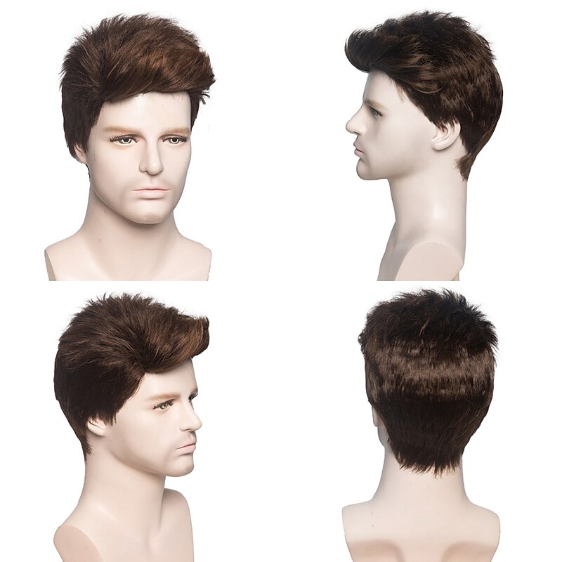 Herren kurze gerade Perücke hitzebeständige Synthetikperücke für männliche Flauschigkeit realistische natürliche Kopfbedeckung Perücken ombre grau /braun /blond 2026 - $16.49 –P5