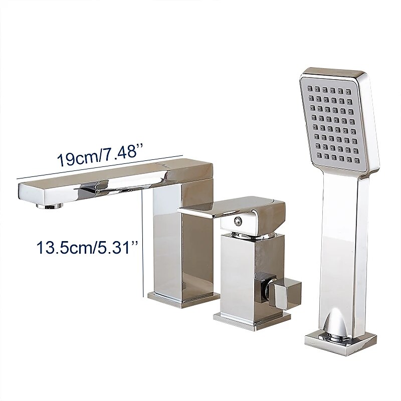 Bathtub Faucet - Contemporary Chrome Free Standing Ceramic Valve Bath Shower Mixer Taps / Three Handles Three Holes 2025 - $226.79 –P9