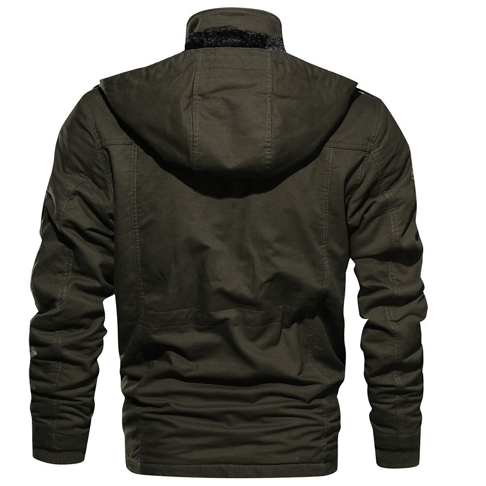Men's Bomber Jacket Winter Jacket Winter Regular Solid Colored Drawstring Basic Daily Fleece Lining Warm Army Green Khaki Black 2023 - US $44.99 –P17