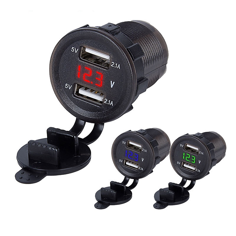 Dubbele USB Auto Lader Stopcontact Adapter - Waterdicht 5V 4.2A Snellader voor Mobiele Telefoons met Voltmeter  10A Veilige voor 12-24V Auto Boot Motorfiets 2025 - $17.99 –P15