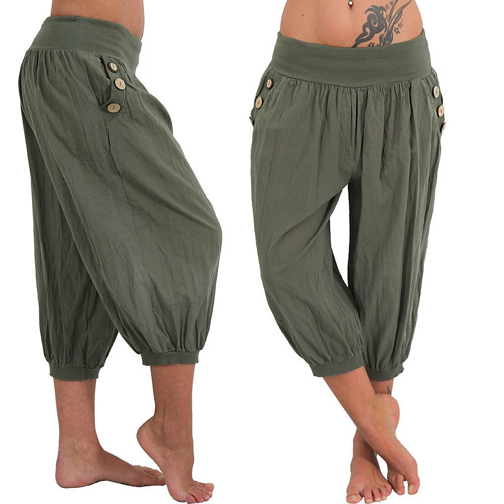 dámské kalhoty na jógu boční kapsy harémové kalhoty capri kalhoty spodky rychleschnoucí odvod vlhkosti lehký hippie boho světle modrý mandarinkový prášek bílý fitness posilovna cvičení pilates léto 2025 - $21.99 –P12