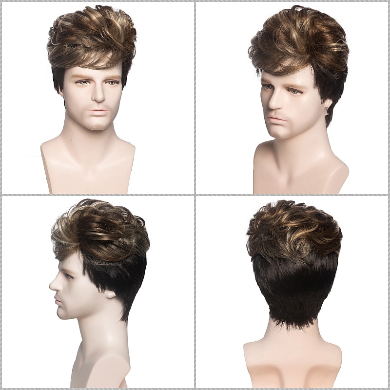 Herren kurze gerade Perücke hitzebeständige Synthetikperücke für männliche Flauschigkeit realistische natürliche Kopfbedeckung Perücken ombre grau /braun /blond 2026 - $16.49 –P2