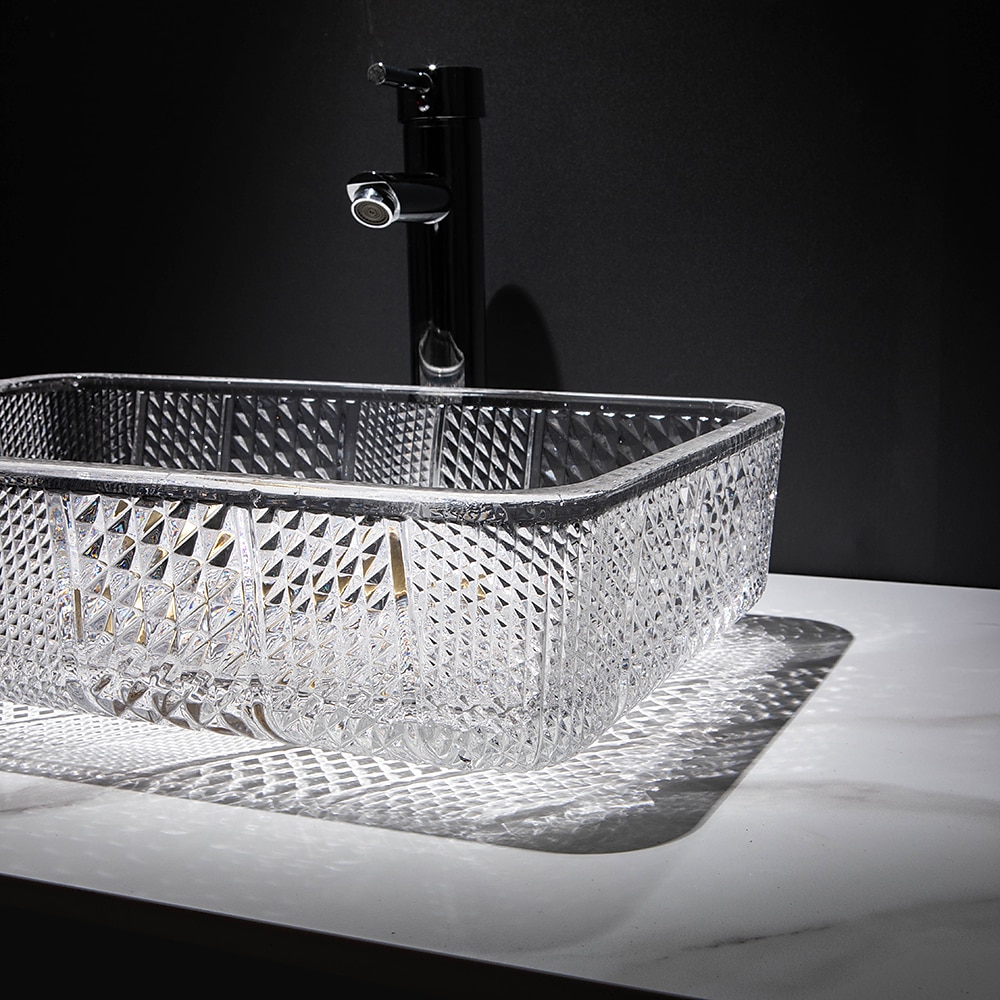 Le lavabo rectangulaire en verre moulé sous pression d'art transparent de luxe léger moderne avec évier de robinet de 2025 ? $333.79 –P13