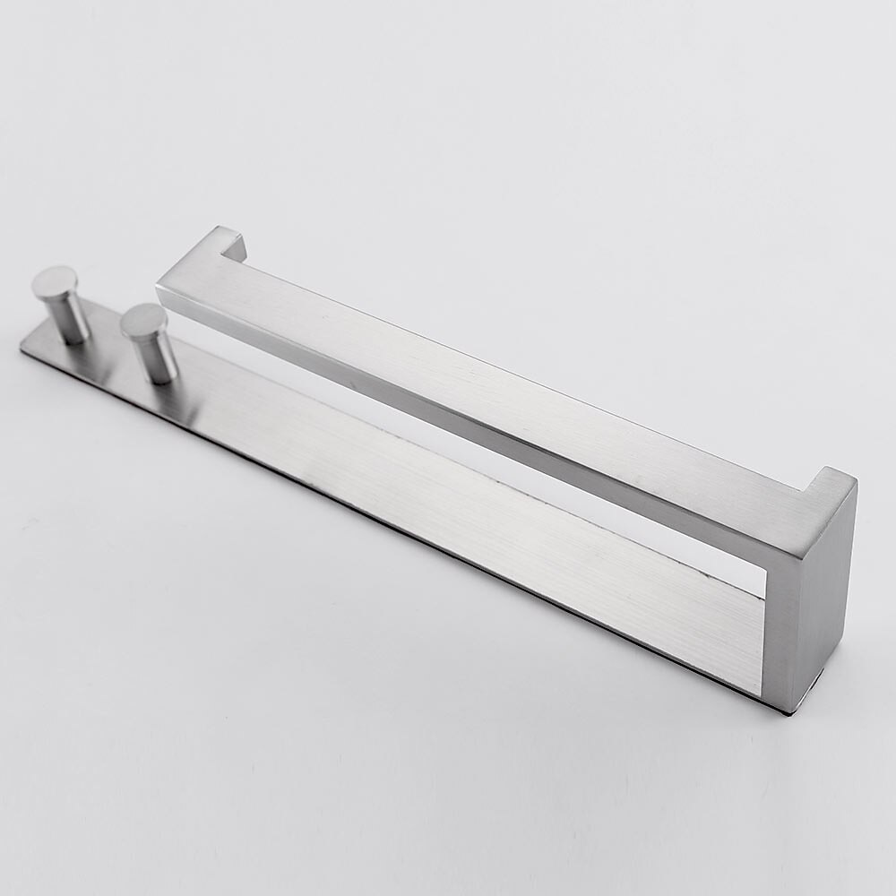 Barra de toalla multifuncional con percheros, estante de baño autoadhesivo sin perforaciones, acero inoxidable cepillado plateado y negro, 1 pieza 2025 - $44.99 –P3