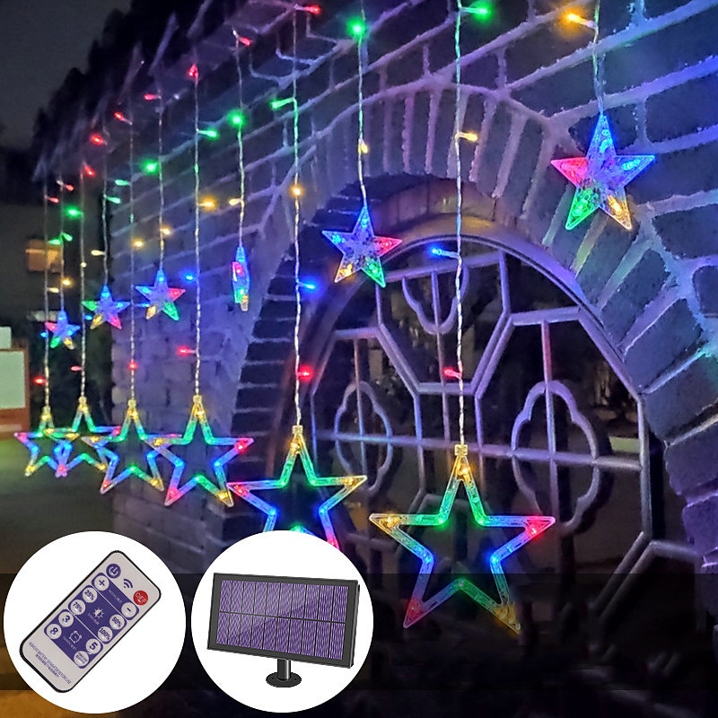 Luzes ao Ar Livre Solar LED Luzes de Cordão Cortina à Prova d'Água 3.5M Decoração Fairy Star Atmosfera Iluminação para Casamento Jardim Pátio Decoração Colorida com Controle Remoto de 2026 por $45.99 –P1