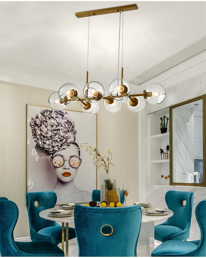 lámpara colgante led isla de luz bronce negro cobre moderno comedor nórdico lámpara de dormitorio sala de estar minimalista lámpara de burbuja molecular de vidrio de frijol mágico 110cm 2025 - $605.76 –P5