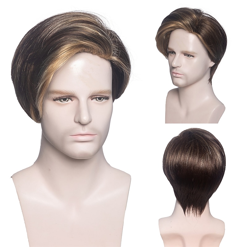 Herren kurze gerade Perücke hitzebeständige Synthetikperücke für männliche Flauschigkeit realistische natürliche Kopfbedeckung Perücken ombre grau /braun /blond 2026 - $16.49 –P9