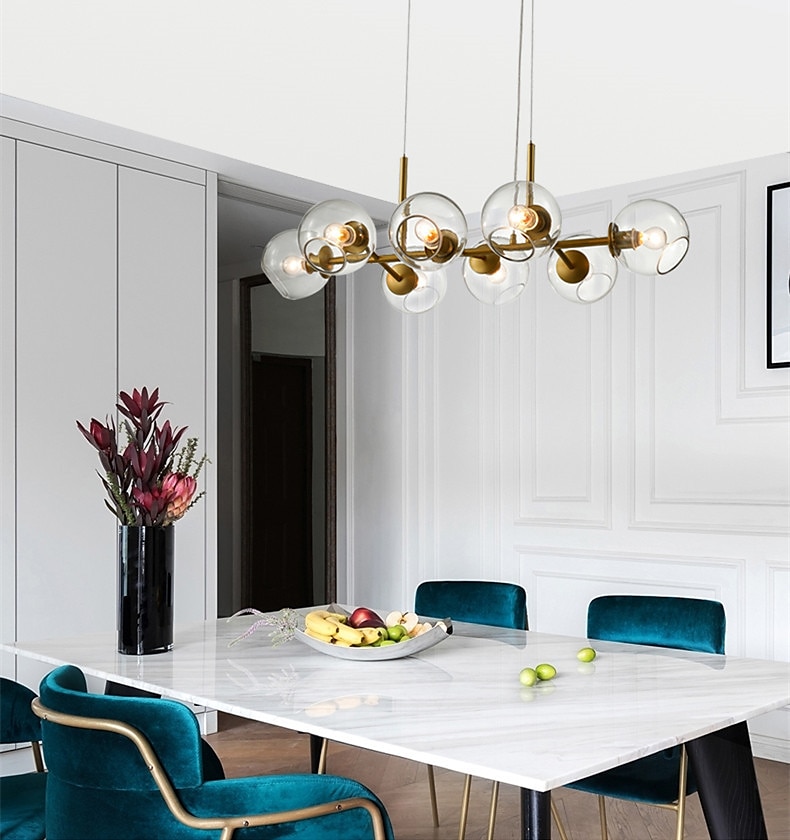 lámpara colgante led isla de luz bronce negro cobre moderno comedor nórdico lámpara de dormitorio sala de estar minimalista lámpara de burbuja molecular de vidrio de frijol mágico 110cm 2025 - $605.76 –P4