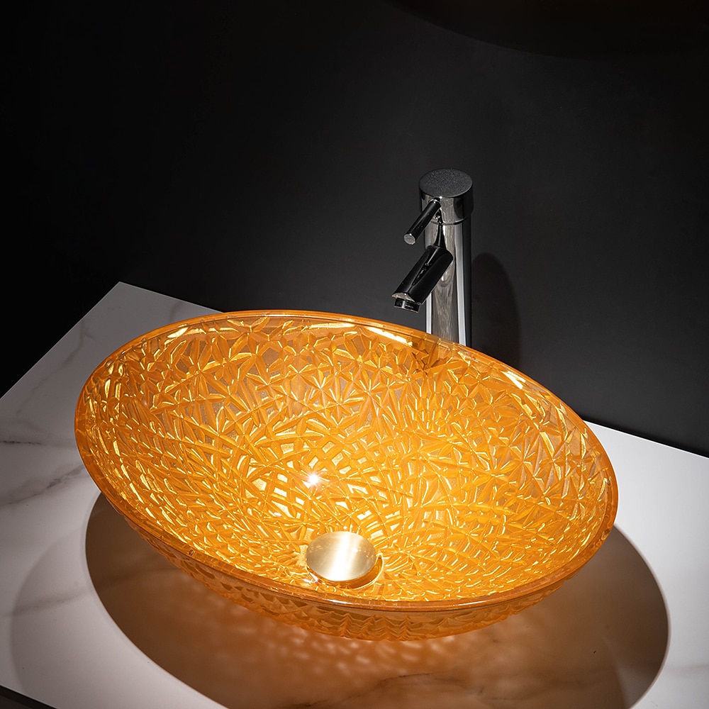 Modern Luxury Art Orange Oval Die Cast Glass Wash Basin With Faucet, Basin Holder And Drain 2025 - $404.99 –P4