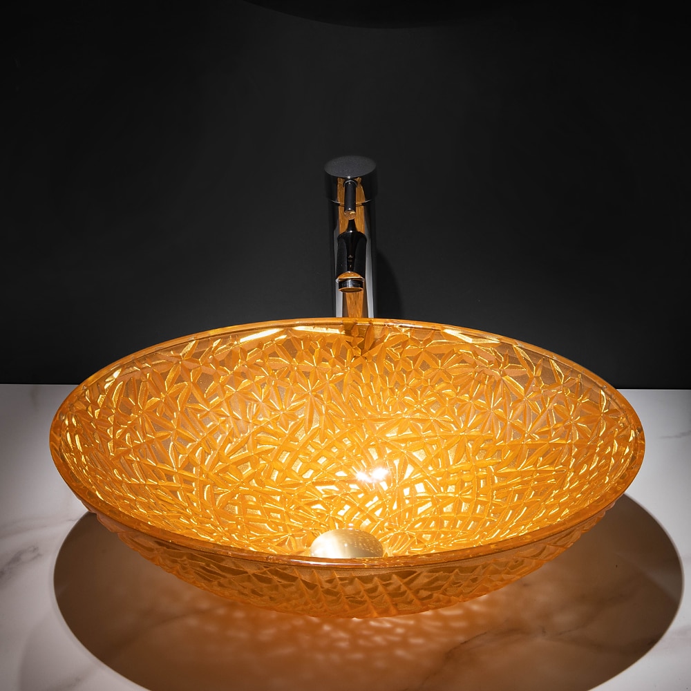 Modern Luxury Art Orange Oval Die Cast Glass Wash Basin With Faucet, Basin Holder And Drain 2025 - $404.99 –P11
