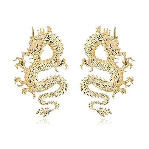 vintage chinese style dragon stud earrings trendy punk animal totem earrings 2020 unique chic metal dragon statement earrings dainty gold plated earring for women girls jewelry(gold) 2026 - $5.49 –P1