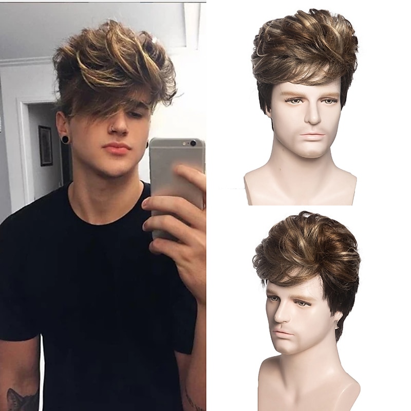 Herren kurze gerade Perücke hitzebeständige Synthetikperücke für männliche Flauschigkeit realistische natürliche Kopfbedeckung Perücken ombre grau /braun /blond 2026 - $16.49 –P1
